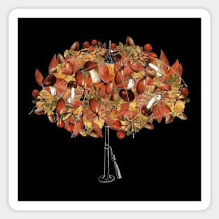 Forest Umbrella Design with Mushrooms, Leaves, Rosehips, and Hazelnuts Sticker